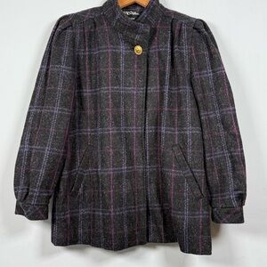 Karizma Vintage Wool Blend Plaid Coat, Size 8, Impeccable Condition!